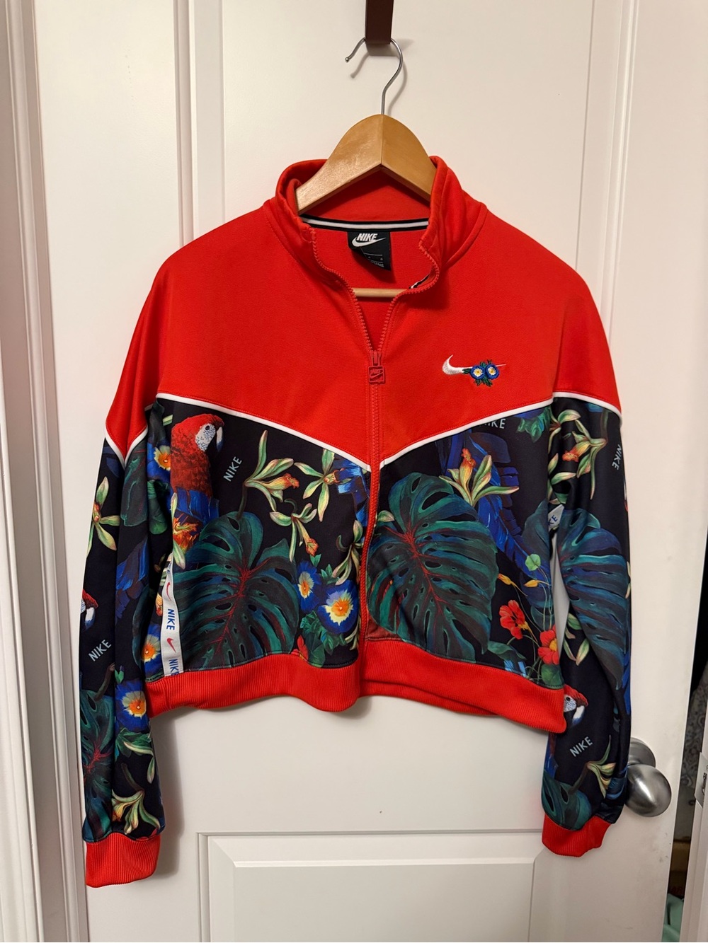 Nike Women's Red and Black Tropical Bomber Jacket